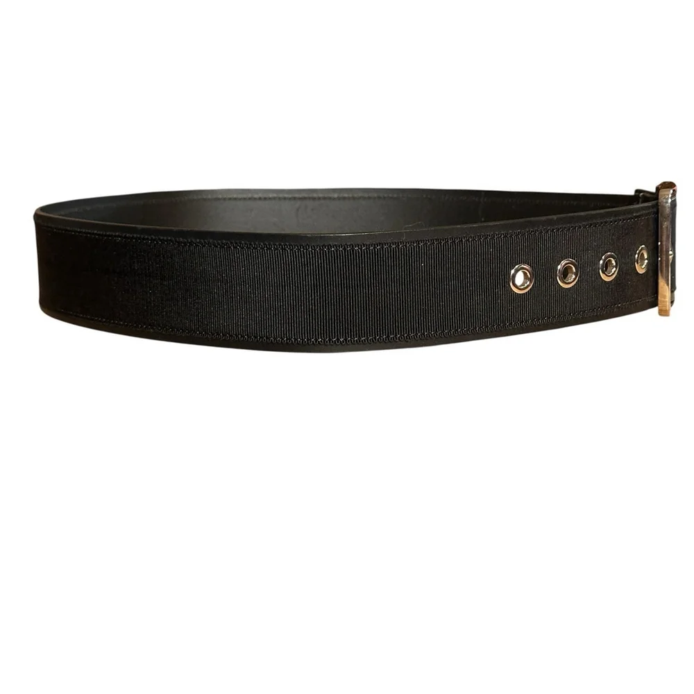 M.M. LaFleur The Reid Grosgrain Belt Black Large Leather Silver Buckle EUC